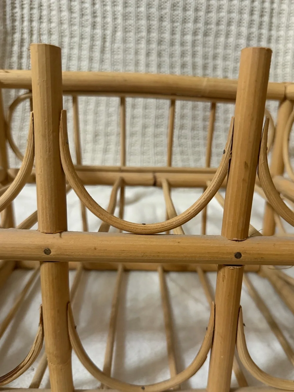 Rattan Wine Rack Stand 6 Bottle Storage Boho Vintage Mid-Century Modern